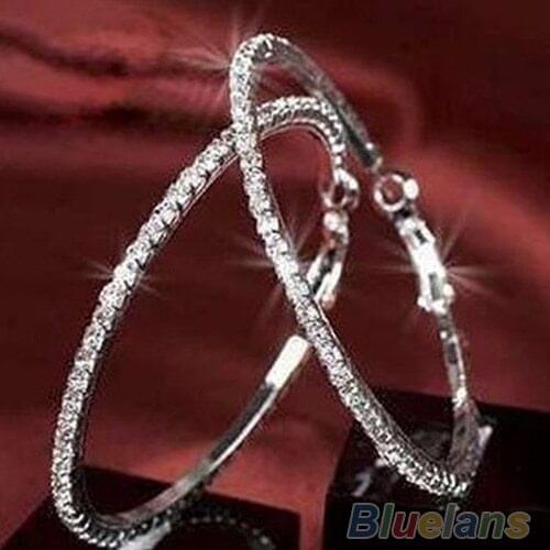 1 Pair Womens Luxury Crystal Rhinestone Earring Ear Hoop Dangle