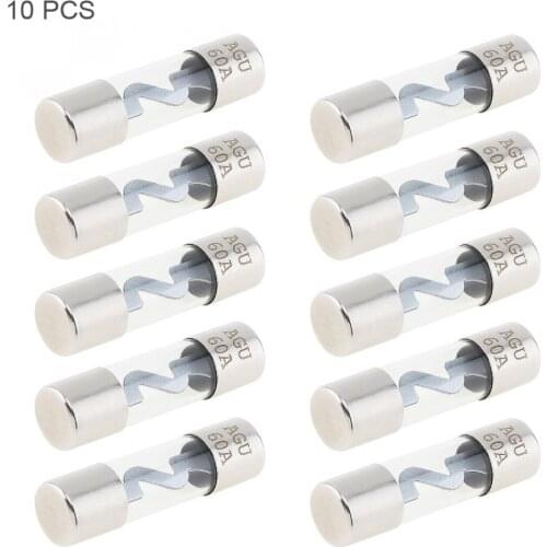 10pcs / Set 60A Car Audio Power Amplifier Glass Auto AGU Nickel Plated Fuse Universal Auto Amplifier Fuse Adapter