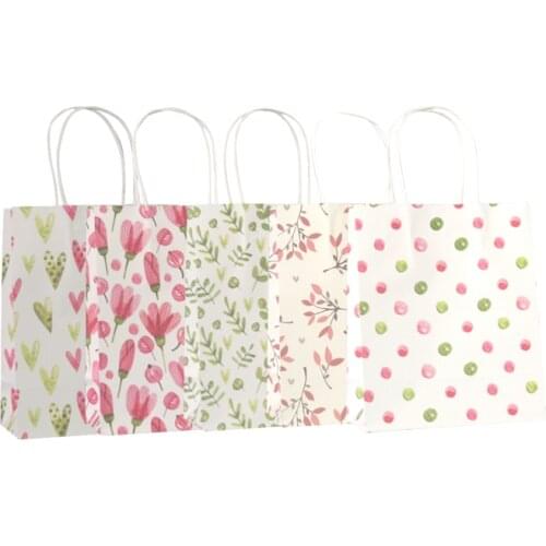 10 Pcs/lot Kawaii Flower printed kraft paper bag Festival gift bags Paper bags with handles children gift bags 18x15x8cm