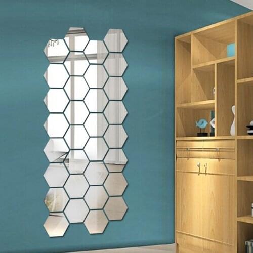 12Pcs 3D Mirror Wall Sticker Hexagon Vinyl Removable Wall Sticker Decal Home Decor Art DIY Living Room Art Decal MUMR999