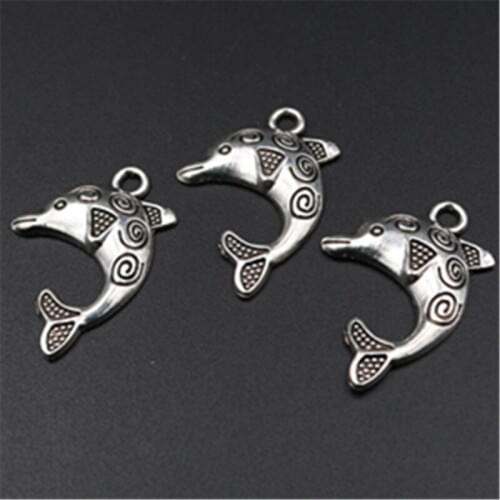 15pcs Silver Color Fashion Dolphins Charm Earrings Necklace DIY Charm Woman Alloy Pendants 23*22mm A524