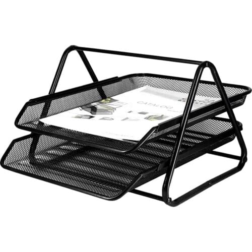 2-Tier Stackable Metal Mesh File Holder Stand Organizer Tray for Magazine Letter Paper Document Home Office Desk Black