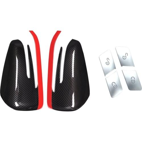 2 Pcs Abs Side Door Rearview Mirror Cap Cover & 4 Pcs Car Door Unlock Buttons Sequins Decoration Cover