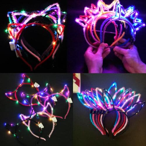 20pcs Cat Bunny Ear Horn Hairband Princess Gift Glowing Light Flower Garland Headband Beach Party LED Wedding Birthday