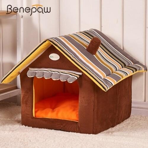 Benepaw 4 Colors Striped Pet House Dog Removable Puppy Cat House Hot Sale Anti-slippery Dog Kennel Resistant to Bite