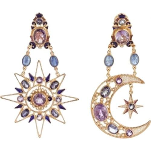 50% Hot Sales Fashion Rhinestone Boho Sun Moon Drop Dangle Stud Earrings Jewelry Women Gift