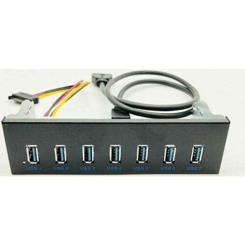 7 Port USB 3.0 Hub 5Gbs 5.25" CD-ROM Drive Bay CD ROM Front Panel for Computer Case + USB 3.0 19-pin Header to Type-A Male Cable