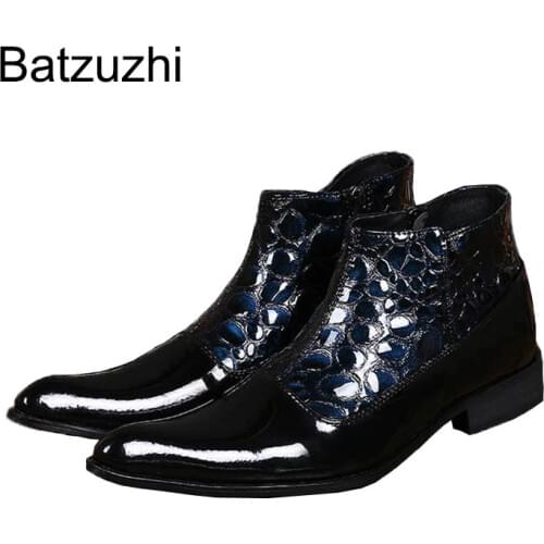 Batzuzhi Italian Style Brand Design Ankle Boots Men Black Blue Formal Short Boots Men POP Botas Hombre, Big Sizes EU38-36