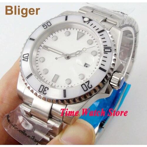 Bliger 40mm Miyota wateproof white sterial dial luminous saphire glass Ceramic Bezel Automatic movement Mens watch BL63