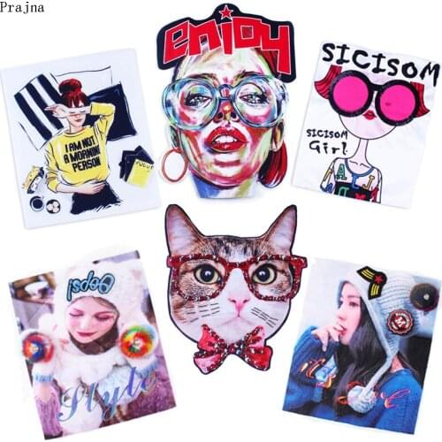 Prajna Large Printed Beaded Patches For Clothes Stripes Sew On Clothes Patch Rhinestone Applique Sew on Stickers For Clothing
