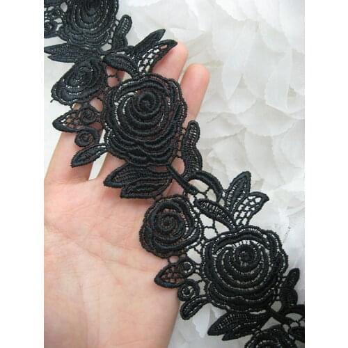 Black Venise Lace Trim With Roses