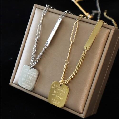 2021 Fashion Titanium Steel Letter Long Chain Necklace For Women Men Jewelry Gifts Square Pendant Necklace Accessories