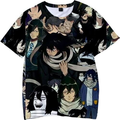 3D Printed My Hero Academia Aizawa Shouta T-shirt Boy girl kids Spring Summer Short Sleeve Harajuku anime t shirt Adult And Kids