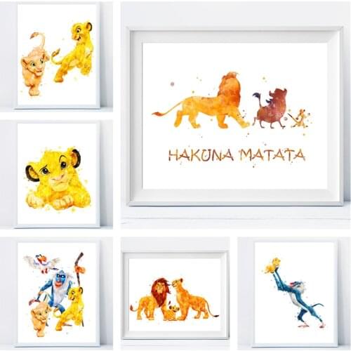 Watercolor Disney Lion King Canvas Painting Cartoon Animal Character Posters Prints Wall Art Picture Kid Home Decorationation