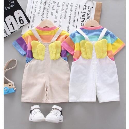 New summer Children Cotton Clothes Baby Boys rainbow T Shirts overalls Bib Pants 2Pcs/sets Infant Kids Fashion Toddler Tracksuit