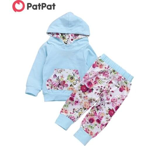 PatPat PatPat 2021 Spring and Autumn New Cotton Casual Newborn Baby Girl Floral Hooded Long Sleeve Top and Pants Set Baby Girl