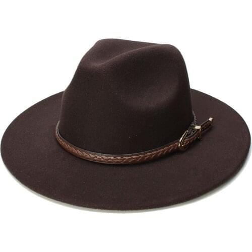 LUCKYLIANJI Retro Kid Child Vintage 100% Wool Wide Brim Cap Fedora Panama Jazz Bowler Hat Brown Knit Leather Band (54cm/Adjust)