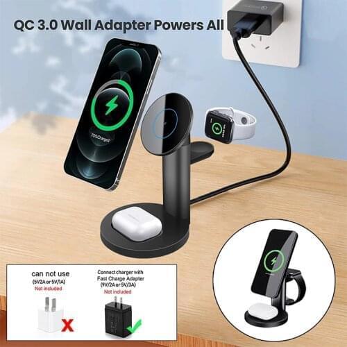 3 in 1 Magnetic Wireless Charger Stand For Magsafe iPhone 12 Mini Pro Max Apple Watch 6 5 Airpods Pro Fast Charging Dock Station
