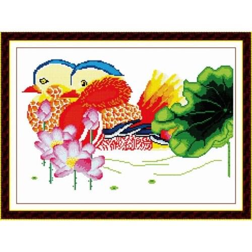 Mandarina ducks with lotus cross stitch kit cartoon canvas stitching embroidery DIY handmade needlework