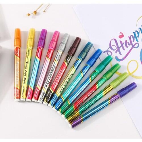 0.7mm Acrylic Paint Marker Pen Neon Gel Pen Highlighter Flash Pen For Drawing Scrapbook Album Journal DIY Stationery School