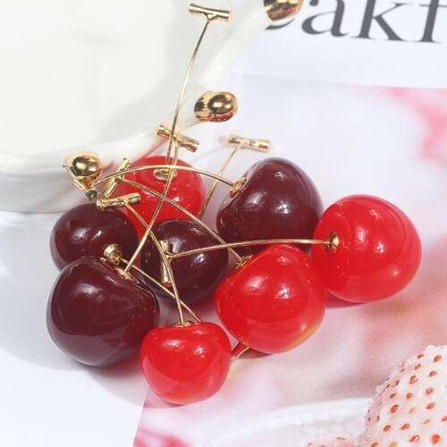 Cute Simulation Cherry Sweet Drop Earrings Resin Hot Sale Line Pendientes High Quality For Women Girl Student Fruit Earring Gift
