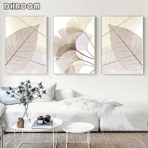 Minimalist Leaf Prints Skeleton Leaves Posters Cozy Warm Colors Botanical Canvas Painting Modern Wall Art Picture Home Decor