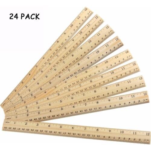 24 Packs Multifunctional Wood Ruler Wooden Student Office Ruler Measuring Ruler for Sewing Painting 2 Scale (12 Inch and 30 cm)