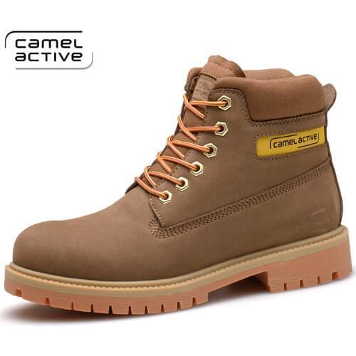 Camel Active New Split Leather Mens Botas Motocycle Ankle Boots Men Boots Flat Lace-Up Riding Boots Autumn Winter Snow Boots