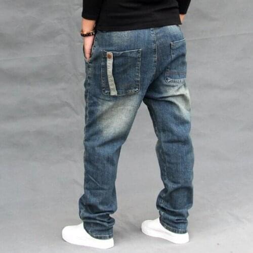 Mens Loose Baggy Jeans Trendy Feet Harem Pants Cotton Joggers Hip Hop Stretch Pants Trousers Man Clothes