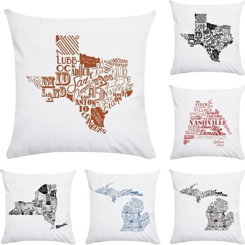 America Style Lettr Map Printed Cushion Cover polyester Pillow Case Cushion Cover for Home Sofa Car CR140