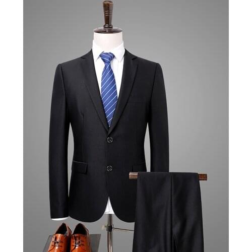 New Brands Dress 2020 Men Suits For Wedding Business Regular Slim fit Classic Pure Black Man Suite Jacket Pant Two Pieces 8550