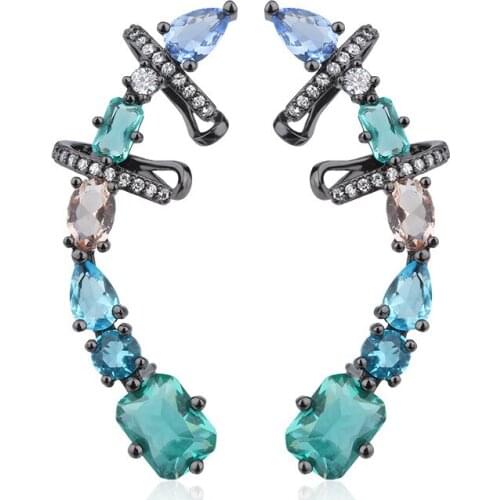 OMYFUN Factory Price Luxury Earrings Ear Cuff For Women Girl Trendy Multicolor Crystal Earrings Wedding Jewelry Bijoux Hot E022