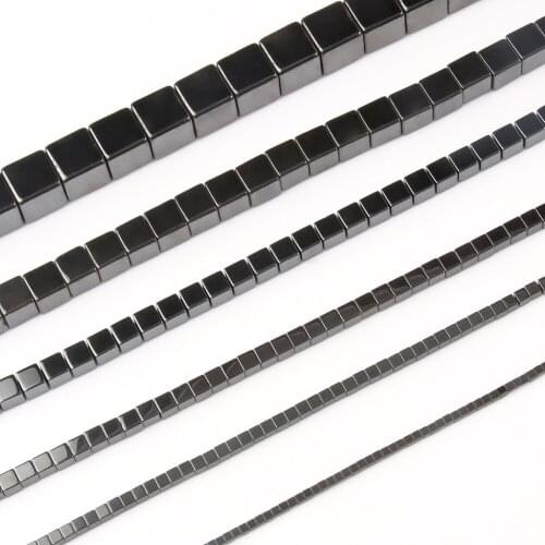 Wholesale Smooth Black Hematite Beads Natural Stone Bedas for Jewelry Making Loose Spacer Square Beads DIY Necklace Bracelet 15