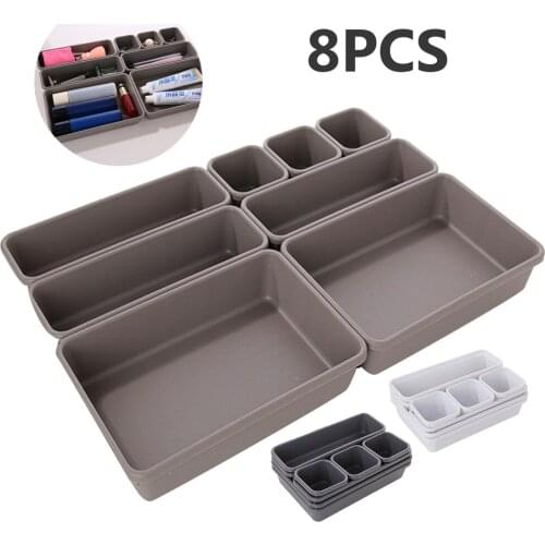 8PCs Divide Drawer Organizer Box Storage Trays Box Office Home Kitchen Bathroom Cupboard Desk Jewelry Makeup Organization
