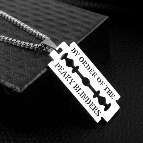 Peaky Blinders Razor Blade Necklace Movie Jewelry Stainless Steel Pendants Necklaces for Men Women Box Chain Necklace