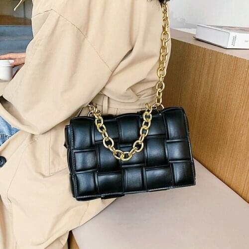 Weave Flap Bags for Women 2021 Trend Pu Leather Handbags Plaid Tote Bag with Chain Strap Shoulder Bag Samll Black Crossbody Bag