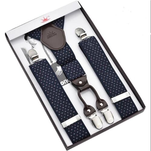 3.5cm Wide Suspenders Men 110cm long Genuine leather 4 Clips Classic Elastic Suspender