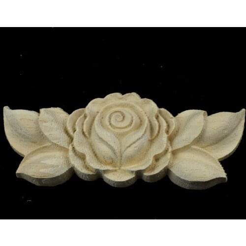 Retro Unpainted Wood Carved Decal Classic Wood Applique Furniture Vintage Home Decoration Accessories Decor Door Wall Figurine