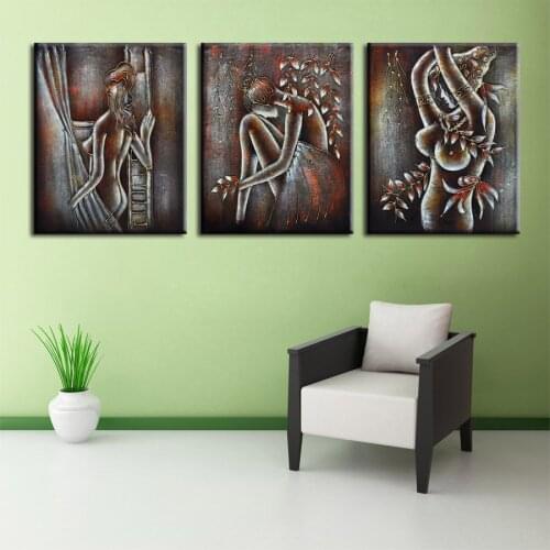 ShineHome-3pcs Abstract Oil Painting Prints on Canvas Sexy Body Bronze Wall Picture Poster Printing for Living Room Deco Artwork