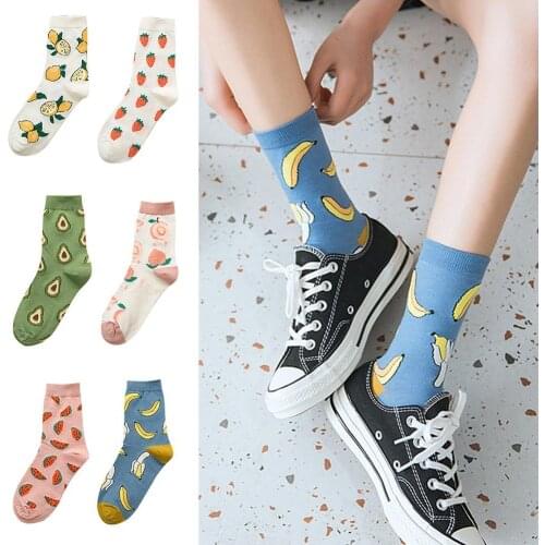 Cute Avocado Fruit Women Breathable Sweat Absorbent Cotton Middle Tube Socks