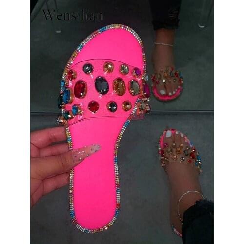 Slides Women Flip Flops Shoes Slippers Gemstone Rhinestones Shoes Sandals Ladies Slides Wild Diamond Slippers chanclas mujer