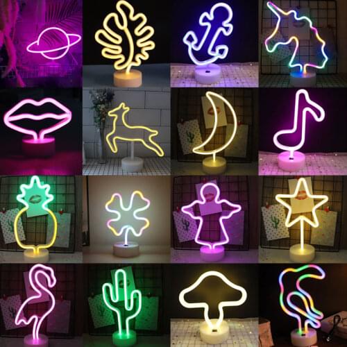 LED Neon Signs Night Light Rainbow Table Lamp Battery/USB Powered Wedding Shop Window Room Home Decor For Christmas Gift