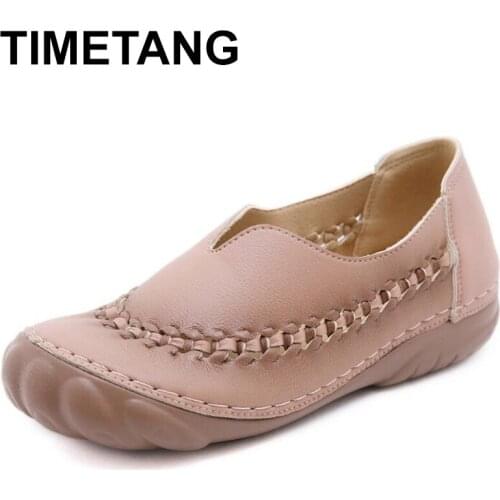 TIMETANG Womens Ladies Female Woman Mother Shoes Flats Retro Leather Loafers Mixed Colorful Non Slip On Plus Size Lazy Casual