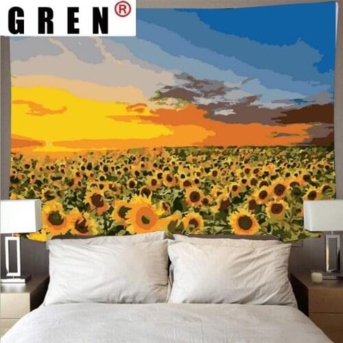 GREN Sunflower Tapestry Wall Aesthetic Mandala Wall Hanging Psychedelic Tapestries Cloth Thin Fiber Living Room Home decor