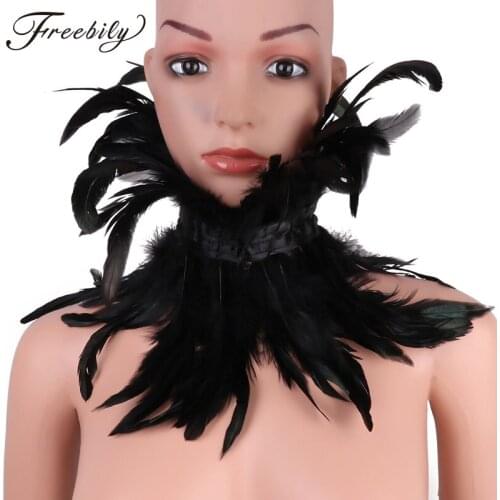 Victorian Gothic Natural Feather Collar Choker Shrug Shawl Shoulder Wrap Cape with Ribbon Ties for Costume Decoration