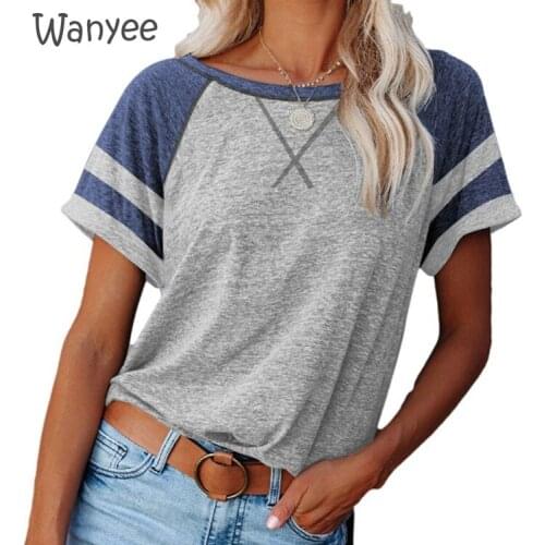 Womens 2021 Summer Round Neck Short Sleeve Basic Splicing Color Cross Tops T-Shirt Loose Casual Comfy Crew Neck Tunics New