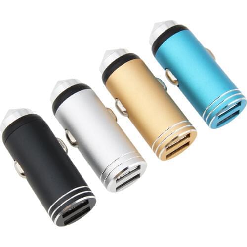 100pcs/lot New Car Charger Bullet Universal 3.1A Aluminum Alloy Metal Dual USB Mini Multifunctional Car Phone Charger