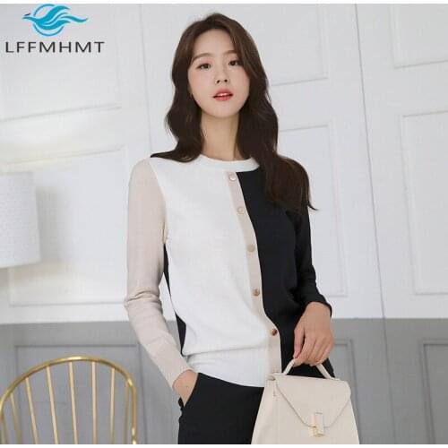 2020 Autumn Winter New Slim Fitting Pullover For Women Wearing French Colour Contrast Small Fragrance Top Long Sleeves Knitting