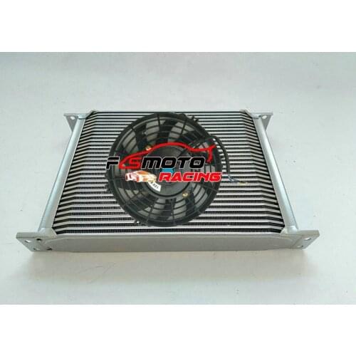 30 ROW AN10 Silver Universal Aluminum Engine Transmission Oil Cooler Mocal Style OilCooler & Electric Fan