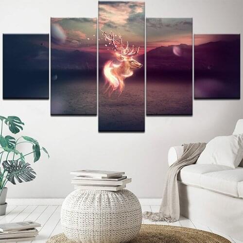 5 Pieces Wall Art Canvas Painting Animal Poster Abstract Elf Deer Home Decoration Pictures Modern Living Room Wall Painting